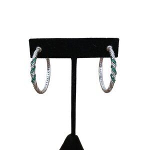 Judith Ripka Sterling Silver 925 Emerald & Cable Twist Rope Hoop Earrings